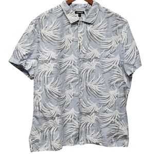 Express Button Up Short Sleeves Shirt Mens XL Palm Leaves Linen Blend Tropical
